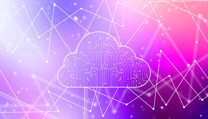2d illustration of Cloud computing, Digital Cloud computing Concept background. Cyber technology, internet data storage, database and data server concept