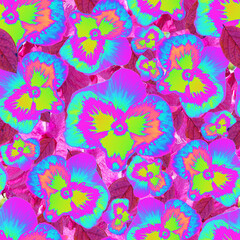 Fototapeta na wymiar Colorful and vibrant pansy flowers seamless pattern, violet flowers