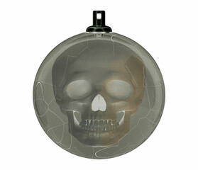 Cracked Christmas Ball with a skull inside, Broken Glass Christmas Tree Toy, depression concept, bad new year, 3d render