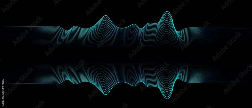 Fototapete Flowing wave lines pattern blue green light gradient curve shape isolated on black background. Vector layout template in concept of AI, technology, science, music, modern banner with place for text.