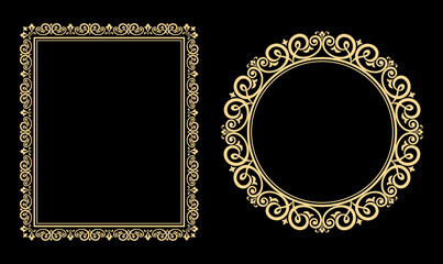 Set of decorative frames Elegant vector element for design in Eastern style, place for text. Floral black and gold borders. Lace illustration for invitations and greeting cards