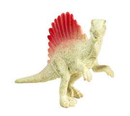 Spinosaurus dinosaur plastic toy stands isolated on white background.