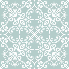 Classic seamless pattern. Damask orient ornament. Classic vintage light blue and white background. Orient ornament for fabric, wallpaper and packaging