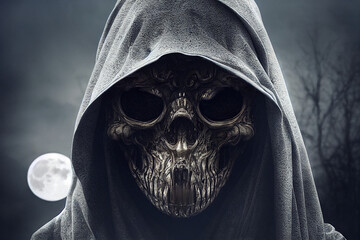 Grim reaper.  Death in the cemetery. Generative AI