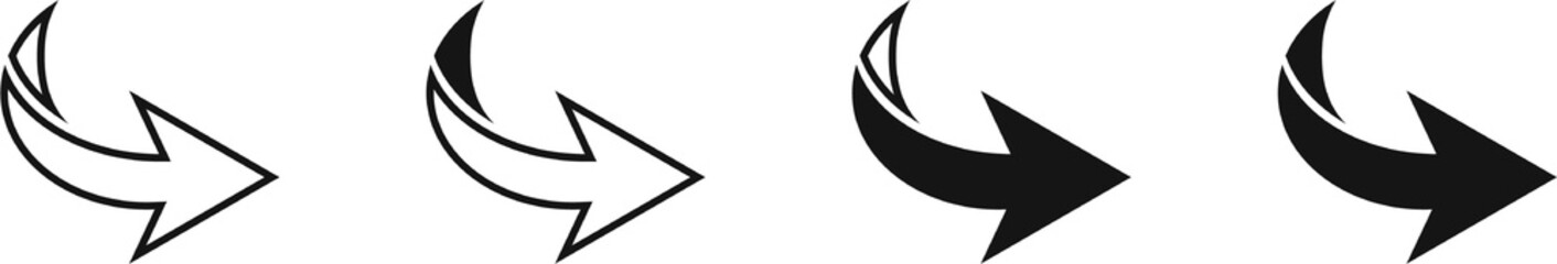 Arrow vector icon set. Flat black arrows collection. Flat vector arrow set. Isolated arrow symbols. Vector	

