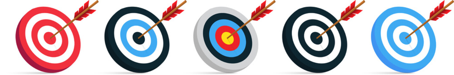 Target icon set. Target with arrow icon set. Archery target with arrow. Archery target with arrow.