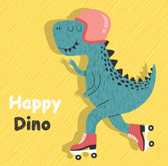 Cute  dino on a roller skater. for baby tee print.