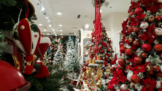 Belgrade, Serbia - November 06, 2022: Casa Bianca store selling Christmas trees and holiday decoration in shopping mall called Usce in Belgrade. Casa Bianca is an Italian brand working worldwide