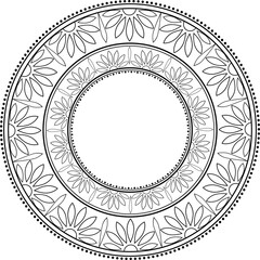Round black mandala frame with flowers motif pattern