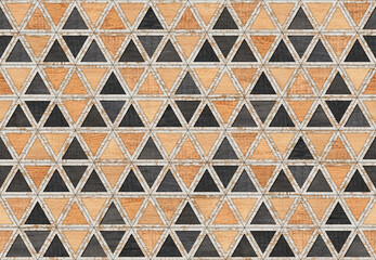 Seamless background with wood texture and repeating triangular pattern. - 544576379