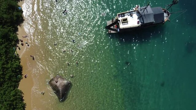 Pirate ship set anchor off Coast of Island in Crystal Clear Water in a Tropical Brazilian Ocean.
Paraty, Brazil By Drone 4k
Aerial Nature + Travel