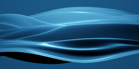 Abstract water like floating curvy 3D waveform object, fluid motion background, blue ocean ripples or waves wallpaper