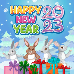 Happy New Year 2023 Banner in Christmas theme
