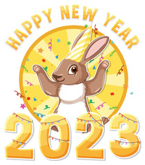 Gelukkig nieuwjaarstekst met schattig konijn voor bannerontwerp