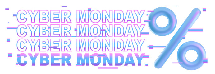Promotional background sale keber Monday 3d. Percent sign and text with interference. Vector background futuristic