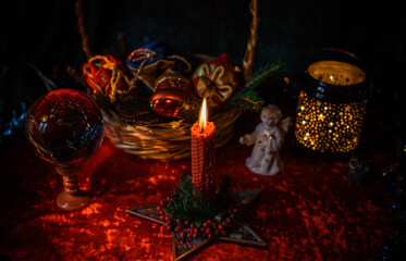 Concept of Christmas atmosphere, divination, fate predictions, magical ball and other magic. Illustration of magical Holidays aesthetic
