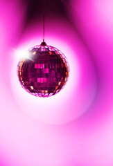 Christmas Glittering mirror disco ball. night club banner. Entertainment, disco or music show background.