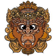 illustration king monkey with ornament for design t-shirts and emblem