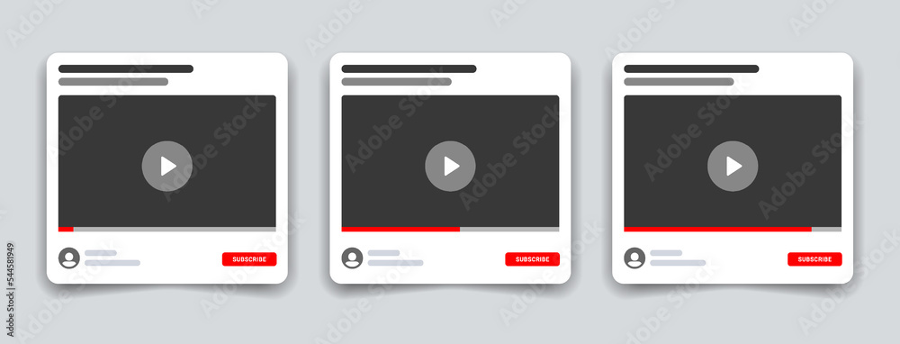 Poster video player interface isolated on white background. multimedia frame template. mockup live stream w
