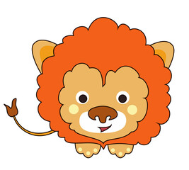 Lion Cub Cute Cartoon Kawaii  in Flat  Isolated Vector Illustration 