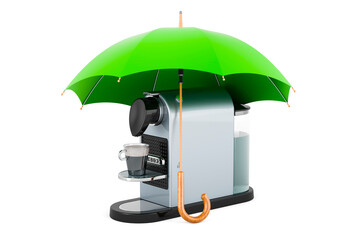 Coffee pod machine under umbrella, 3D rendering