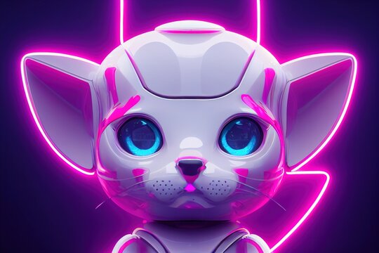 Glossy cute cartoon futuristic robotic kitten, Ai generated	
