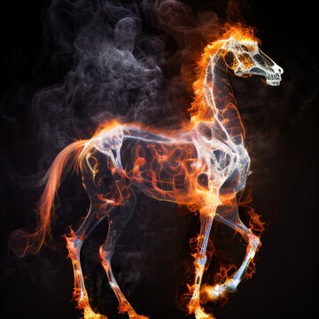 Stunning illustration of blazing horse skeleton. Creative Ai generated illustration