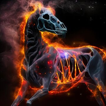 Stunning illustration of blazing horse skeleton. Creative Ai generated illustration