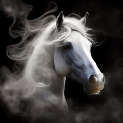 Obraz na płótnie Canvas Gorgeous white horse illustrated portrait, stunning illustration generated by Ai, is not based on any original image, character or person 