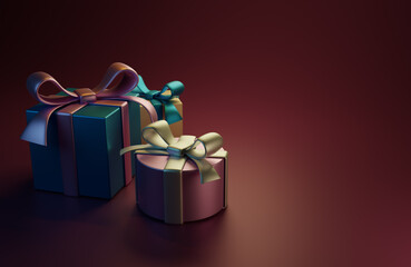 Gift boxes are on a warm dark background