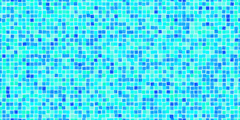 Aqua blue pool mosaic tile seamless pattern. Abstract vector background. Shower or kitchen floor and wall decoration. Bathroom with modern interior design. Texture of tiny squares