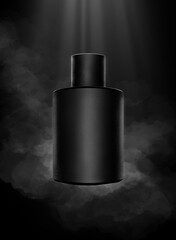 Men's perfume on a background of smoke