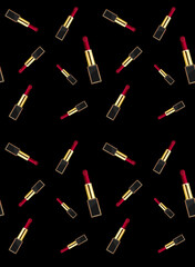 Seamless pattern of red female lipsticks