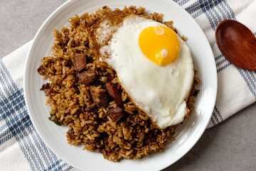 Nasi Goreng, stir-fried meat, vegetables and rice in sweet soy sauce