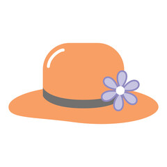 a single vector clipart lady's hat with a flower . Multicolored headdress icon,simple flat style illustration.