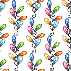 Colored light bulbs vector seamless pattern