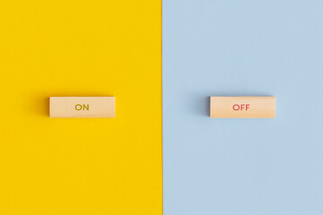 The words fact on and off on wooden blocks