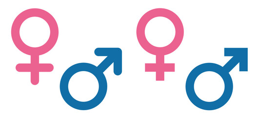 Women and Men Symbol. Male Sign. Vector Icon. blue icon. pink icon. 