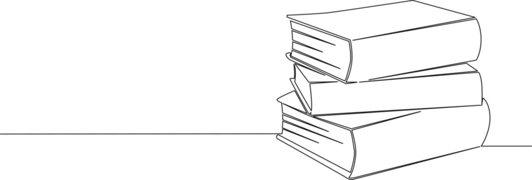 continuous single line drawing of stack of books, line art vector illustration