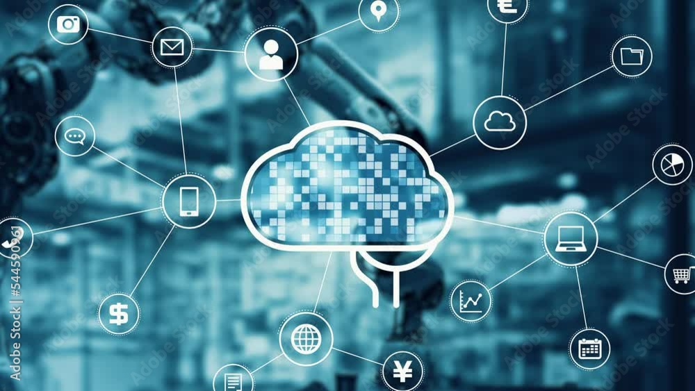 Poster industrial robot and artificial intelligence concept.