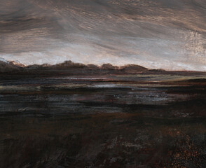 Abstract hand painted landscape. Modern artwork. Versatile artistic image for creative design projects: posters, banners, cards, magazines, prints, covers, brochures, wallpapers.