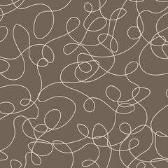 Seamless scribble pattern in nature brown colors. Fantasy modern line art background