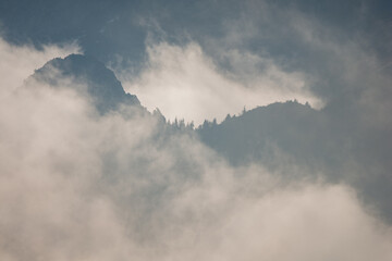 Fototapeta na wymiar fog in the mountains, Belianske Tatras, Slovakia