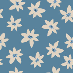 Marvelous floral pattern. Seamless vector texture. An elegant template for fashionable prints. Print with white flowers . blue background.