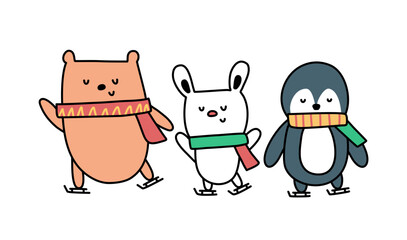 cute animal Christmas vector collection , bear , hare ,penguin 