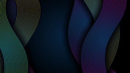 Abstract dark background with wave curve line shapes. Vector abstract graphic design banner pattern presentation background wallpaper web template.