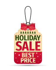 Christmas decorative label. New Year price tag. Winter sale design template. Vector illustration.