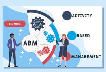 ABM - Activity Based Management acronym. business concept background.  vector illustration concept with keywords and icons. lettering illustration with icons for web banner, flyer, landing