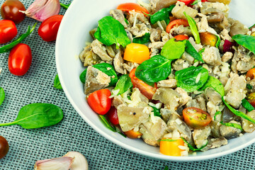 Homemade eggplant salad in bowl