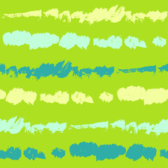 Seamless pattern from abstract horizontal long  textured elements brush strokes on salad green background